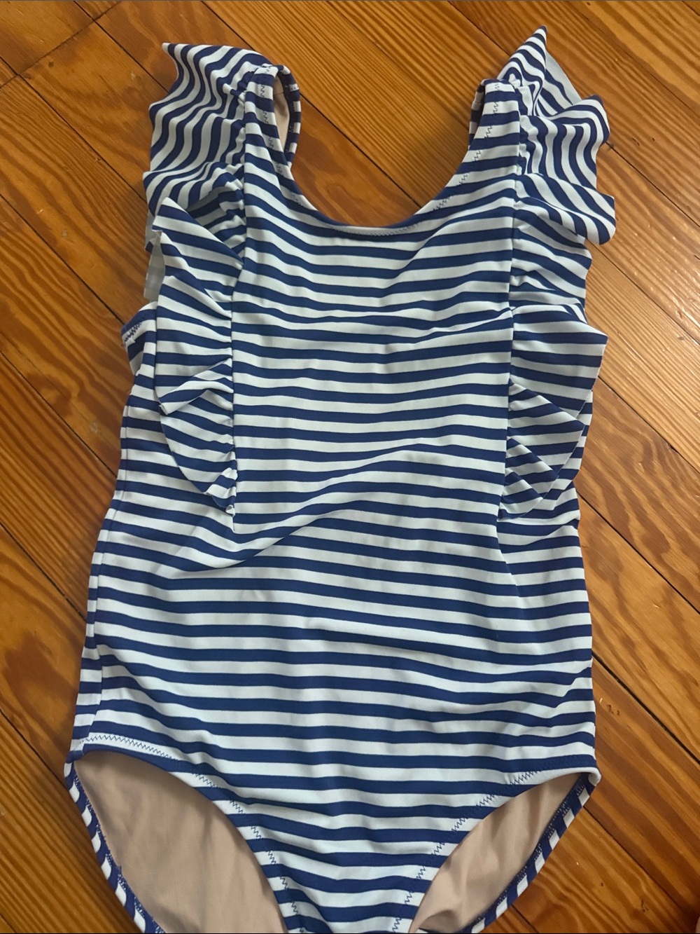 Crewcuts Navy and White Striped Swim Top with Cream Lining